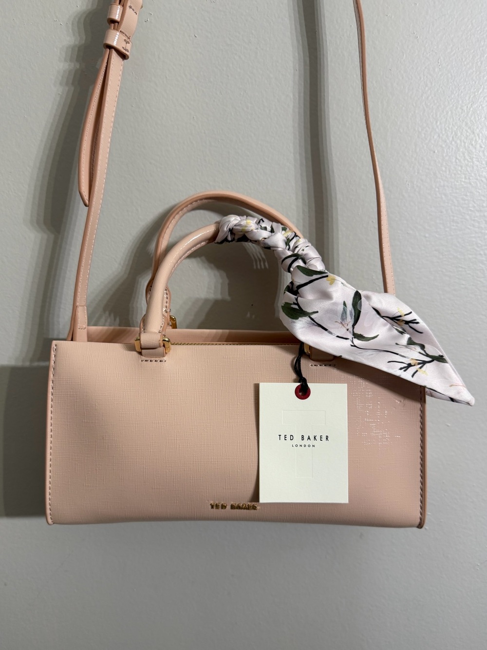 NWT Ted Baker London Pale Pink Crossbody Handbag with Floral Scarf Accent